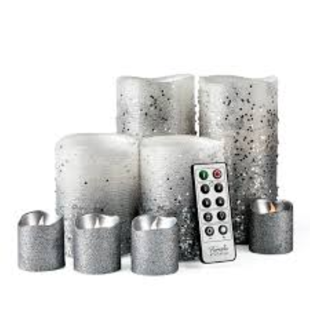 HOME LIGHTS GLITTER MINI P/CANDLES 7PCS SILVER HL1813